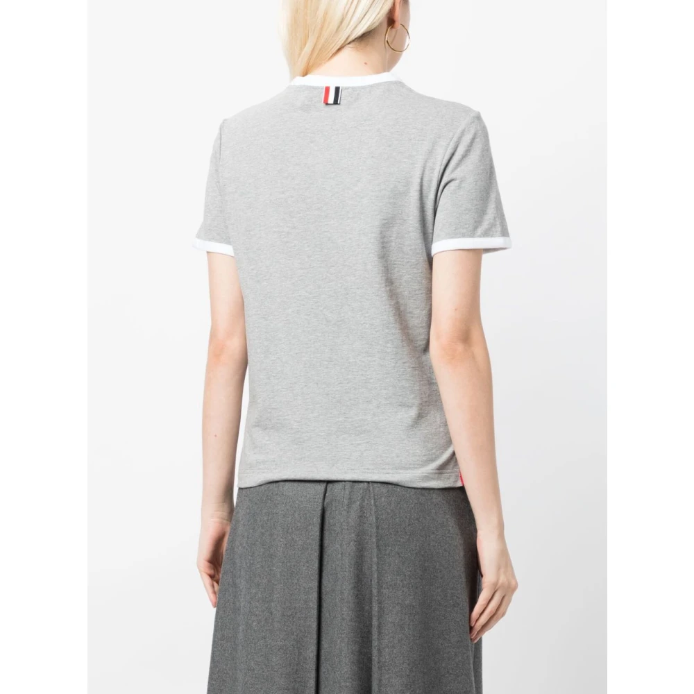 Thom Browne Grijze T-shirts en Polos met RWB Stripe Logo Gray Dames