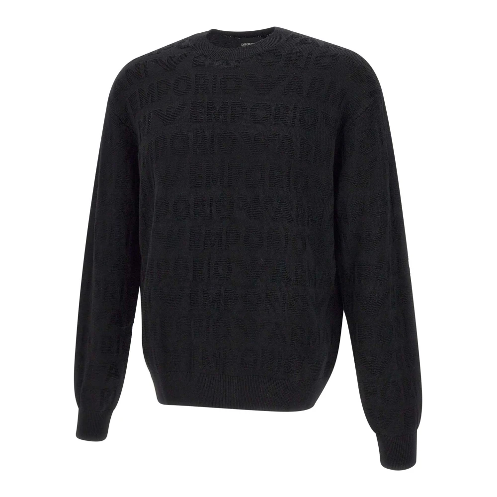Emporio Armani Zwarte wollen trui met logoborduursel Black Heren