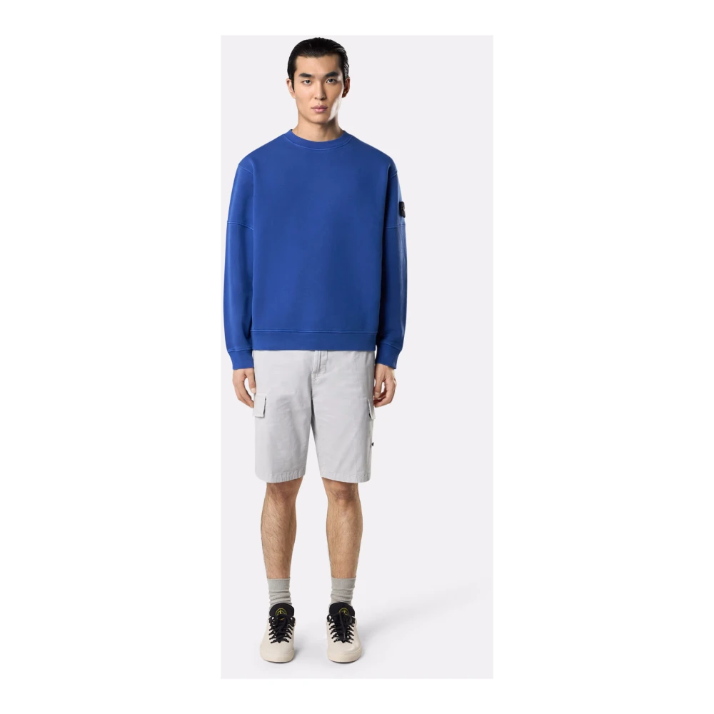 Stone Island Blauwe Ribtrui met Badge Blue Heren