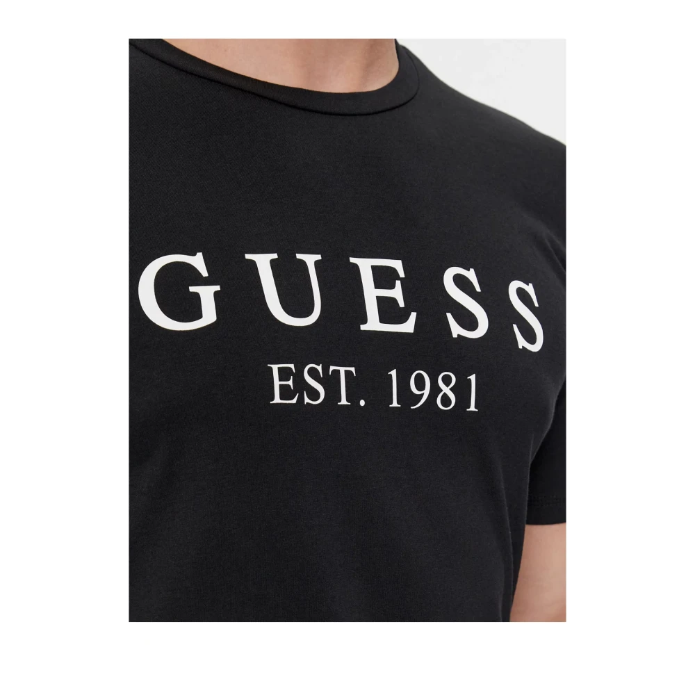 Guess Stretch katoenen T-shirt Zwart Ronde hals Korte mouw Black Heren