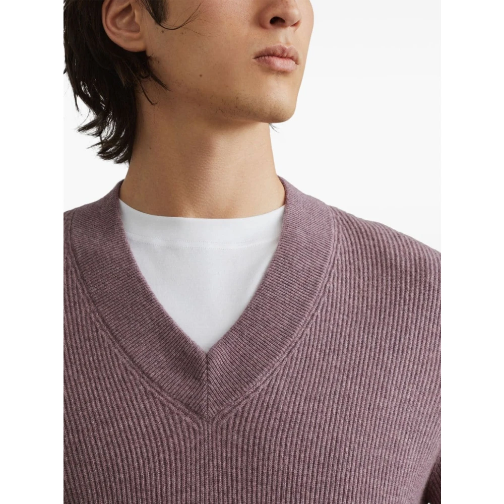 BRUNELLO CUCINELLI Rode Kasjmier V-Hals Trui Red Heren