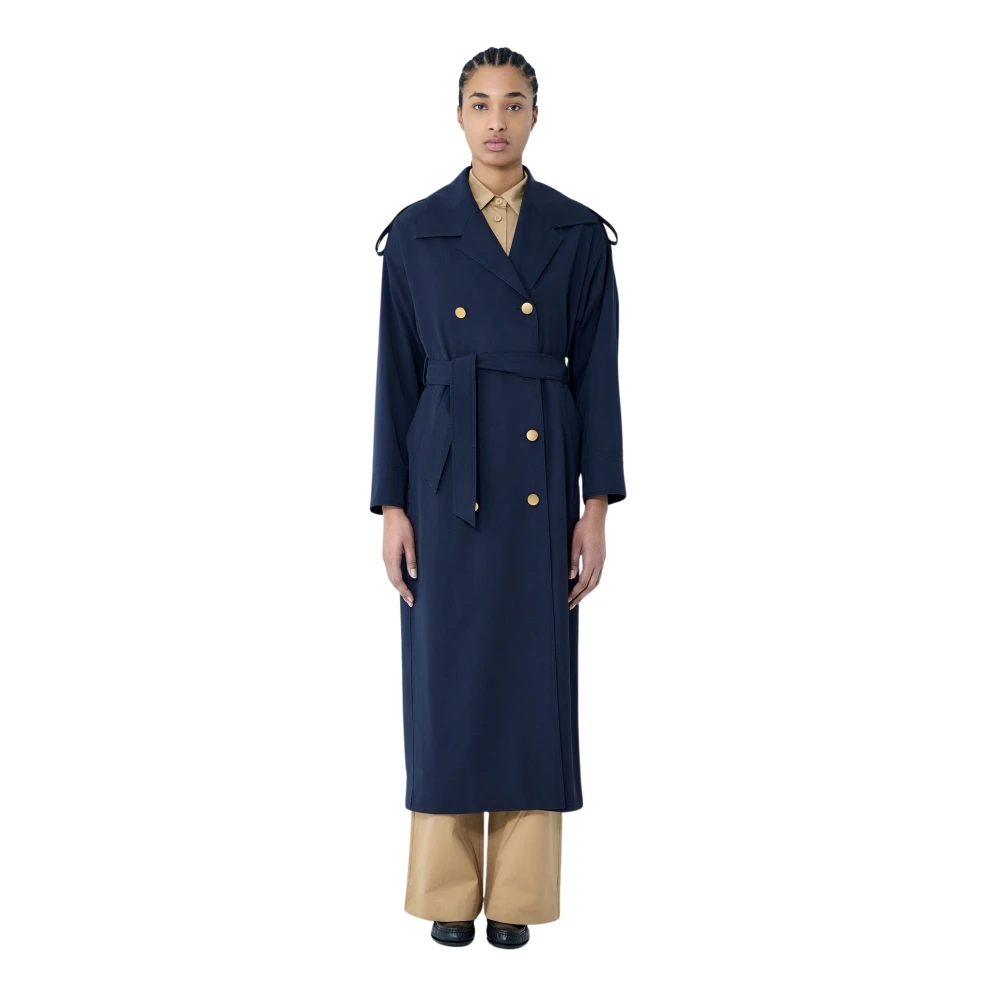 Max Mara Women's Blue Trench Coats, 2XS, Belted Wool Coat