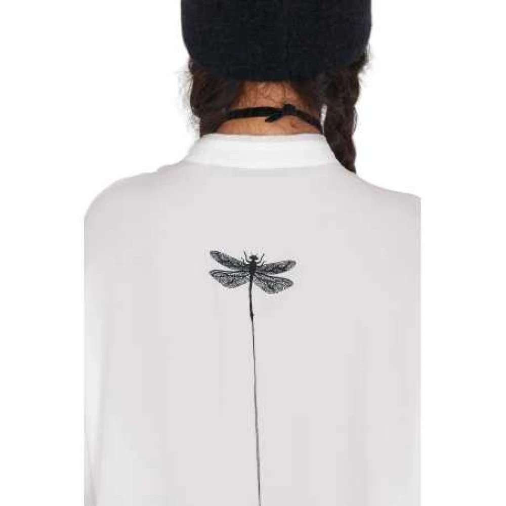 Isabel Benenato Witte Lange Shirt met Zwarte Libelle Borduurwerk White Dames