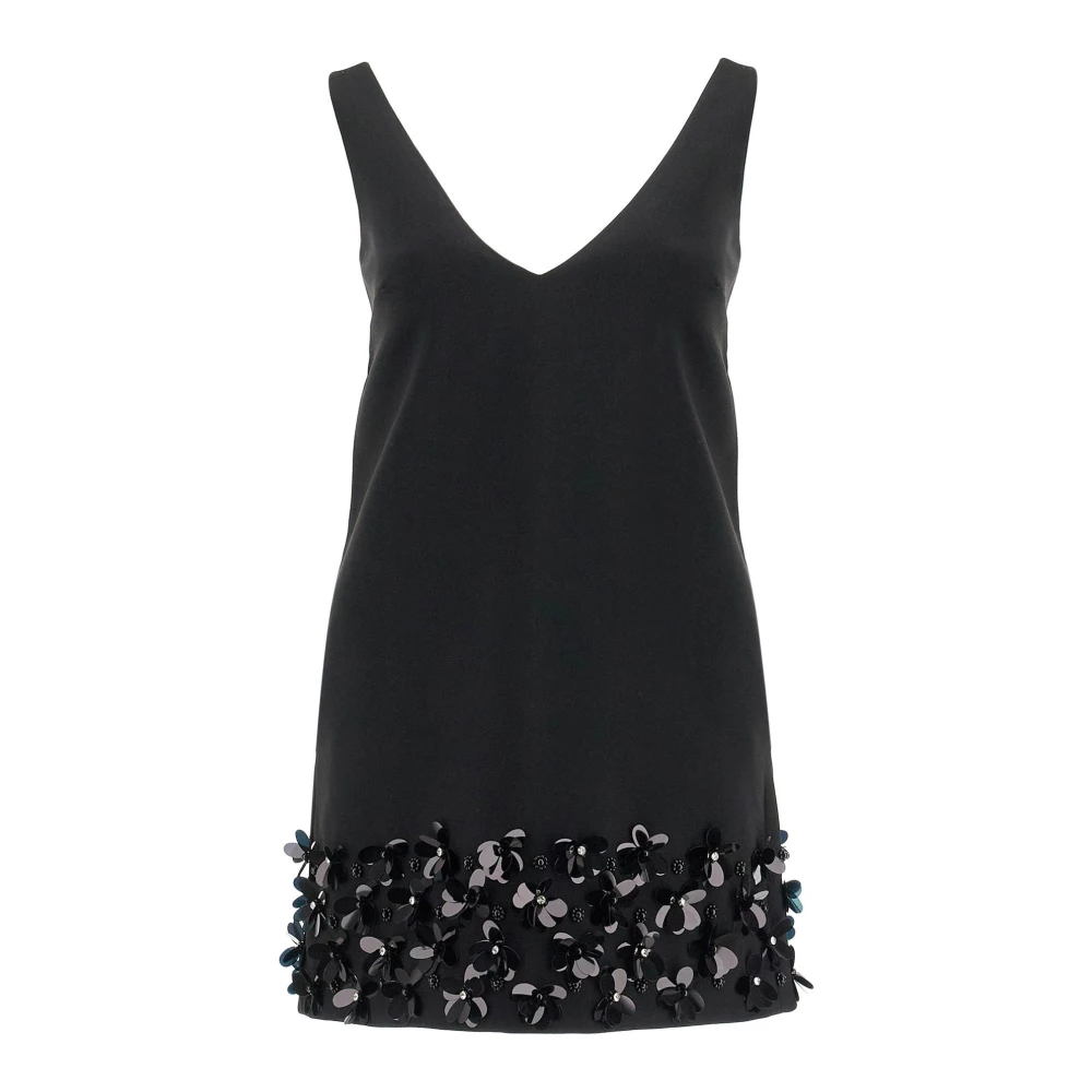 Self Portrait Bloemenapplicatie Crepe Mini Jurk Black Dames