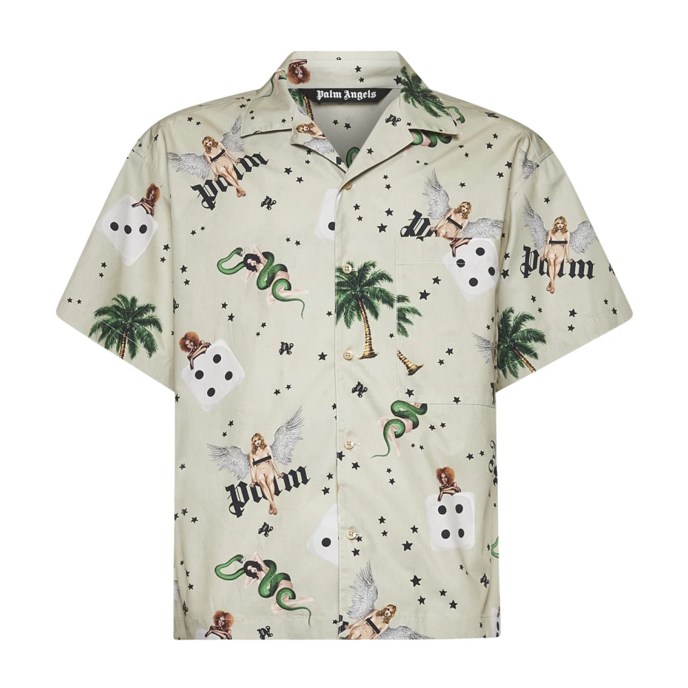 Palm Angels Bedrukt Bowling Kraag Shirt Beige Multicolor Heren