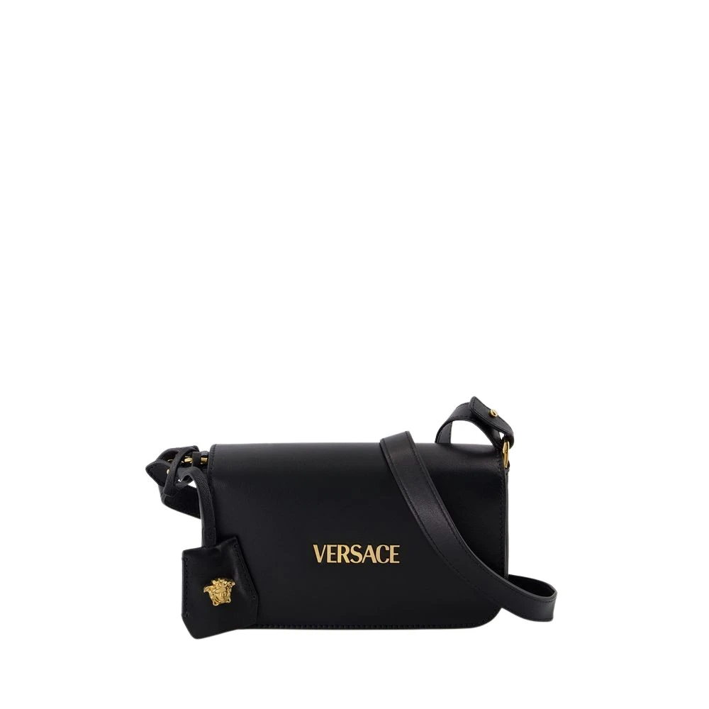 Versace Svart Läder Crossbody Väska med Kedja Black, Dam