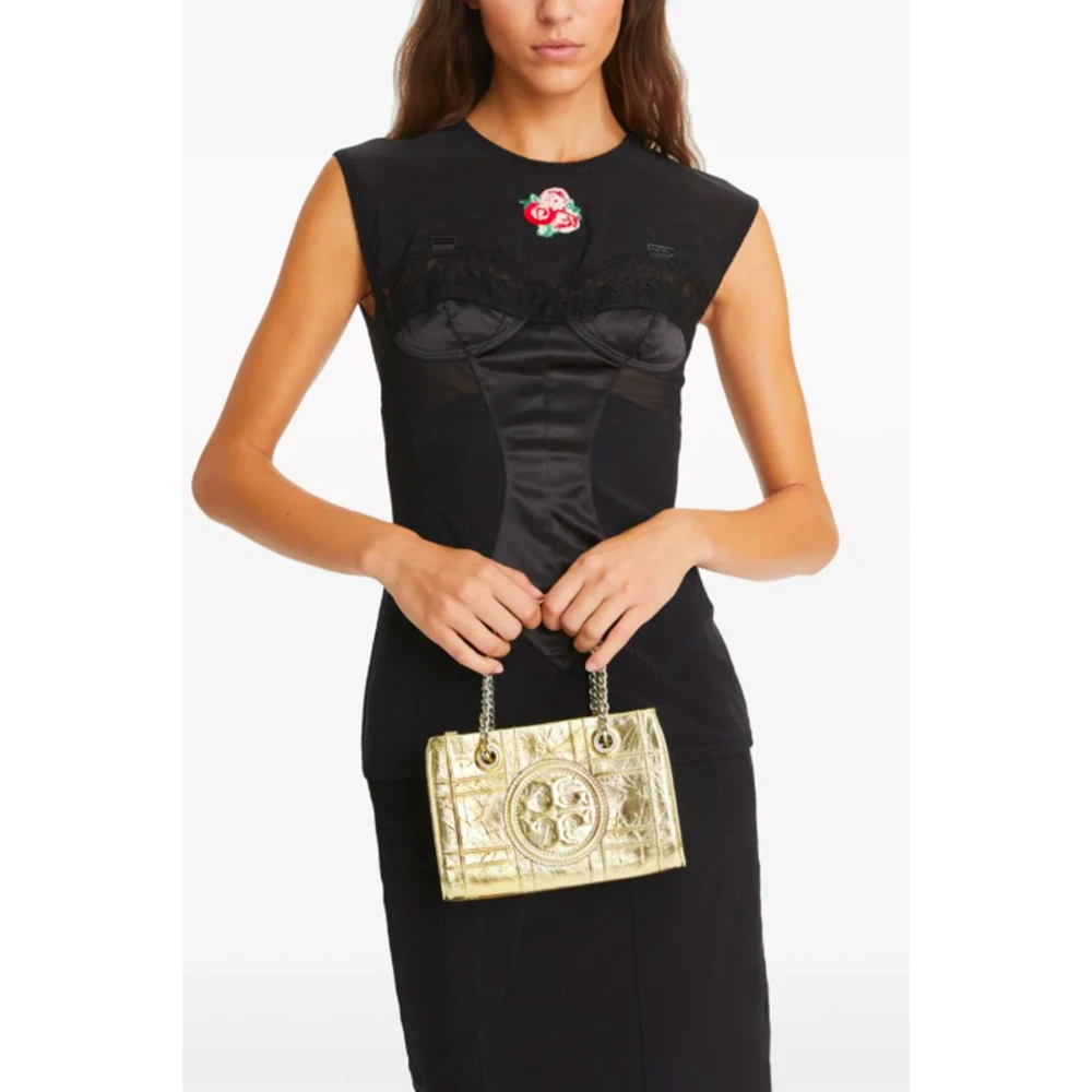 TORY BURCH Gewatteerde leren schoudertas met ketting Yellow Dames