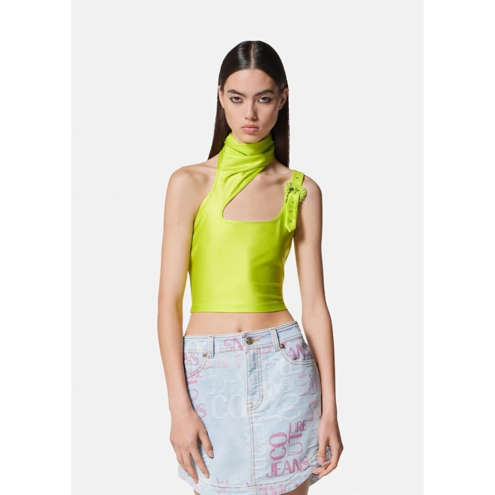 Versace Jeans Couture Asymmetrische Stretch Top met Barok Gesp Green Dames