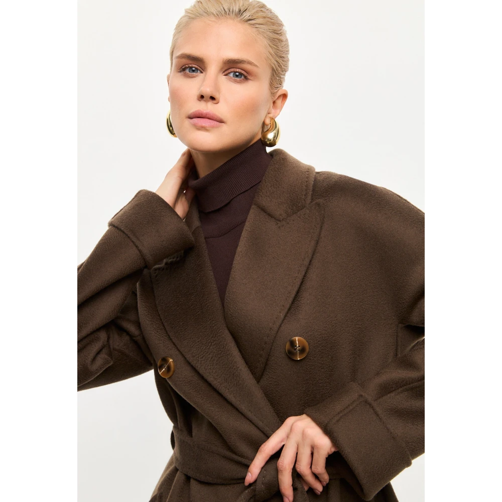 Cesare Gaspari Klassieke Luxe Lange Jas Rosie Donkerbruin Brown Dames