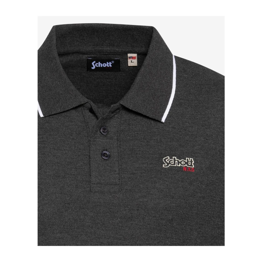 Schott NYC Katoenen poloshirt met korte mouwen Gray Heren