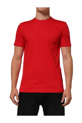 Röd Bomull Crew Neck T-shirt