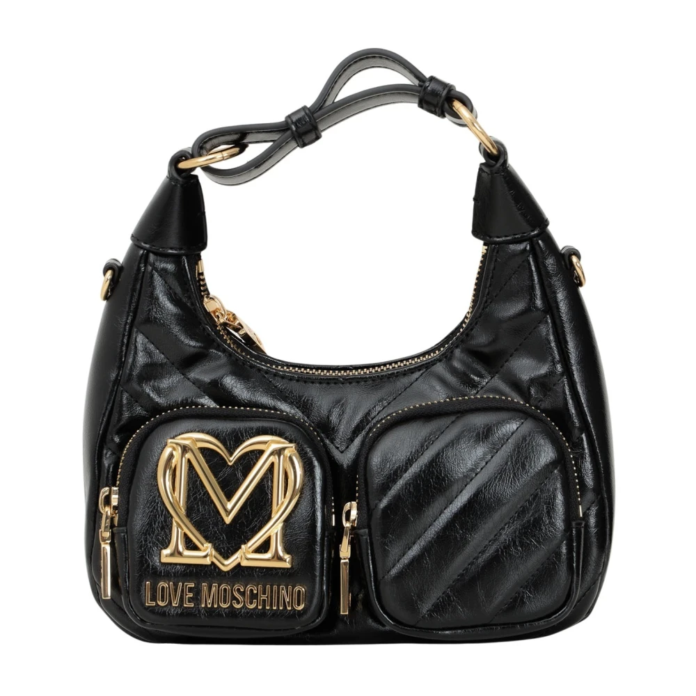 Love Moschino Zwarte schoudertas met gouden details Black Dames