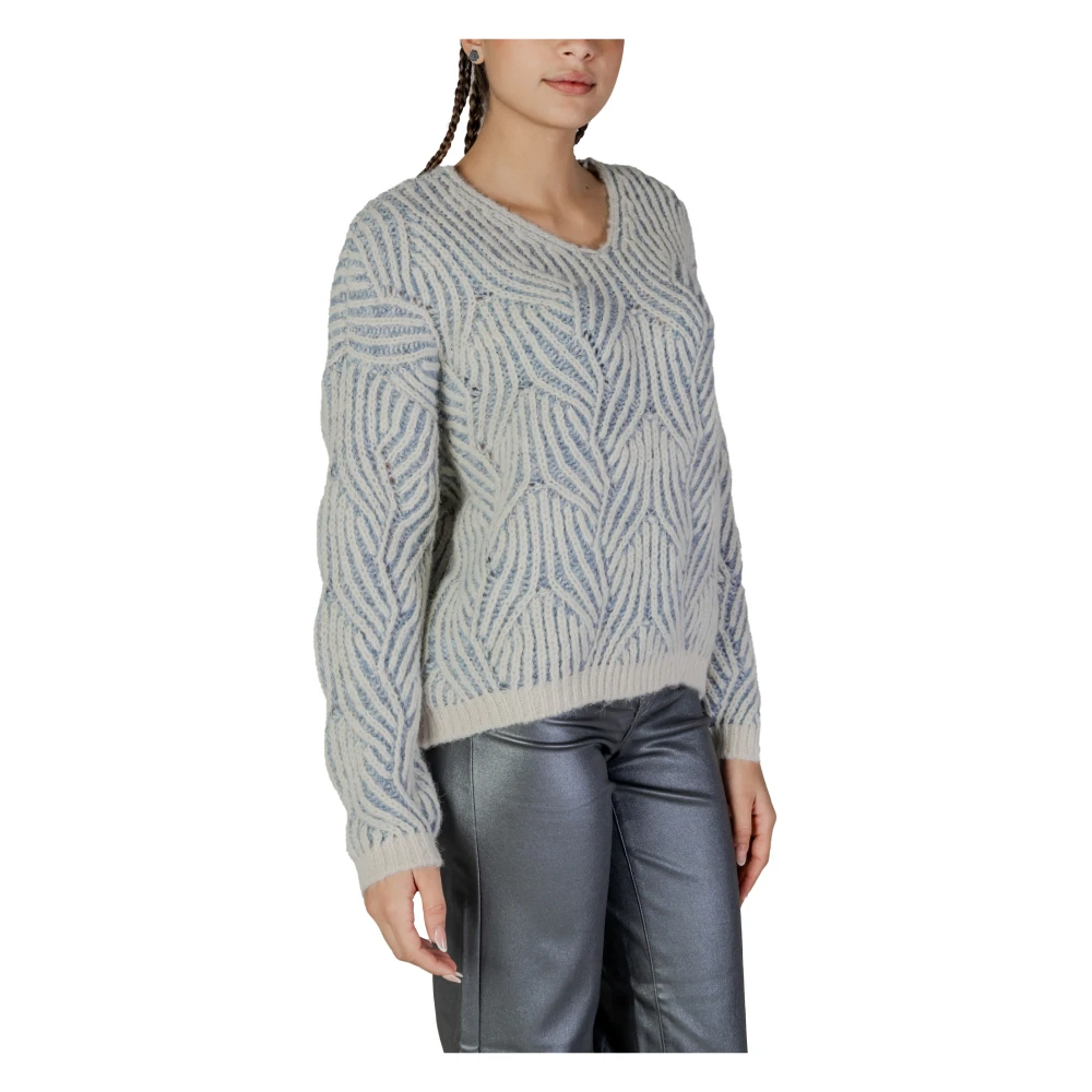 Only Blauwe Gebreide Trui met Ronde Hals Blue Dames
