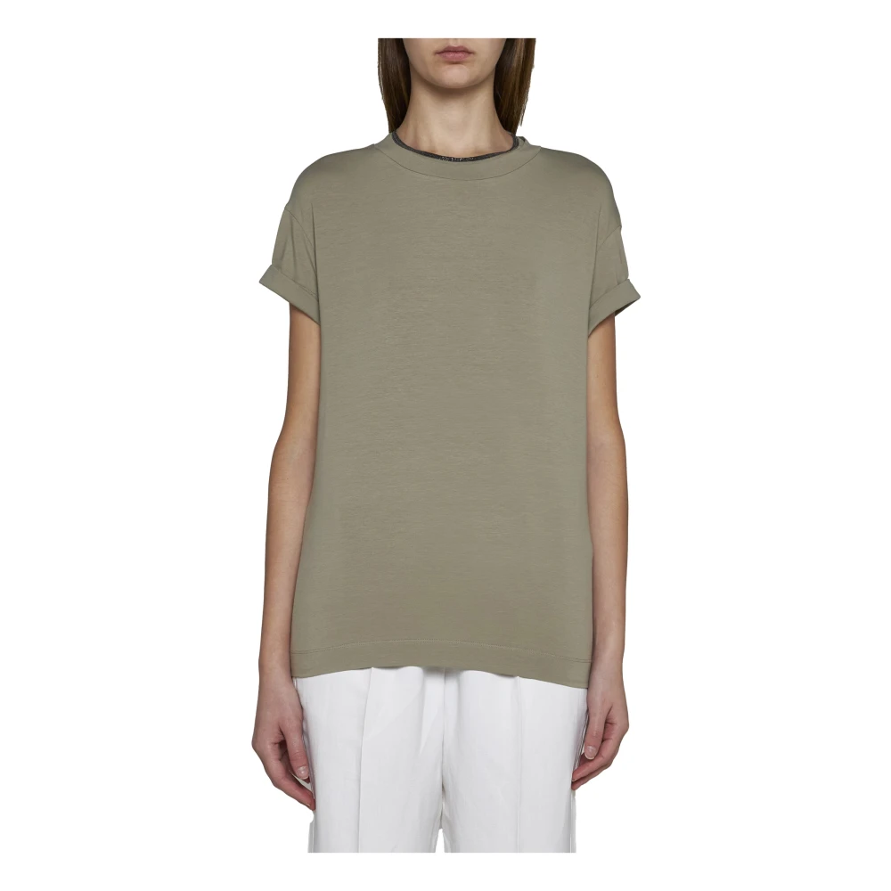 BRUNELLO CUCINELLI Groene T-shirts en Polos met Monili Kettingdetail Green Dames