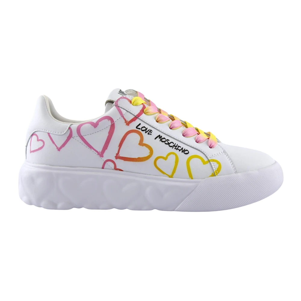 Love Moschino Witte Veal Sneakers met Hartjesprint Dames Schoenen