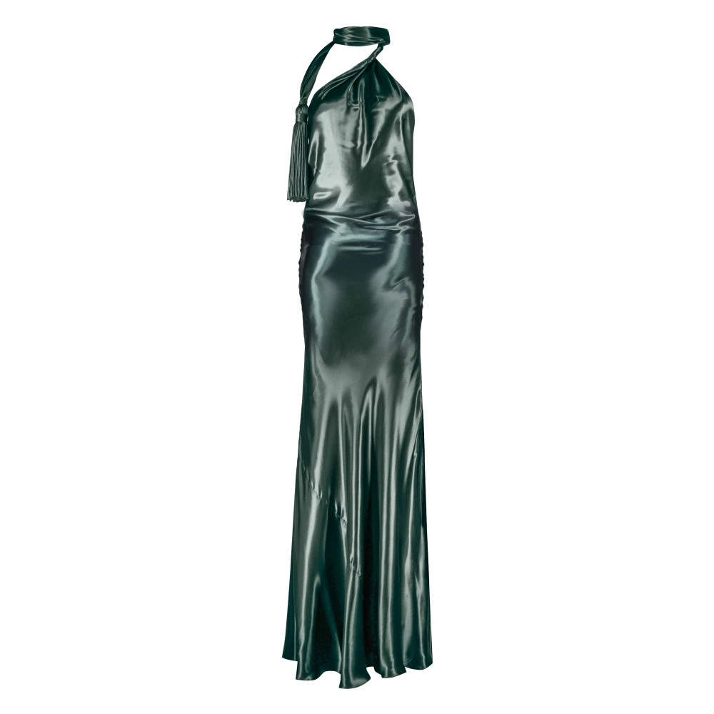 Bottega Veneta Satijnen Jurk met Asymmetrische Zoom Green Dames