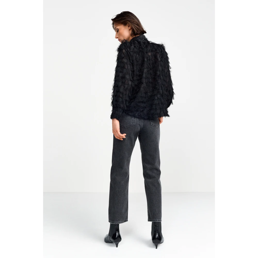 Rich & Royal Gestructureerde Blouse in Trendy Stijl Black Dames