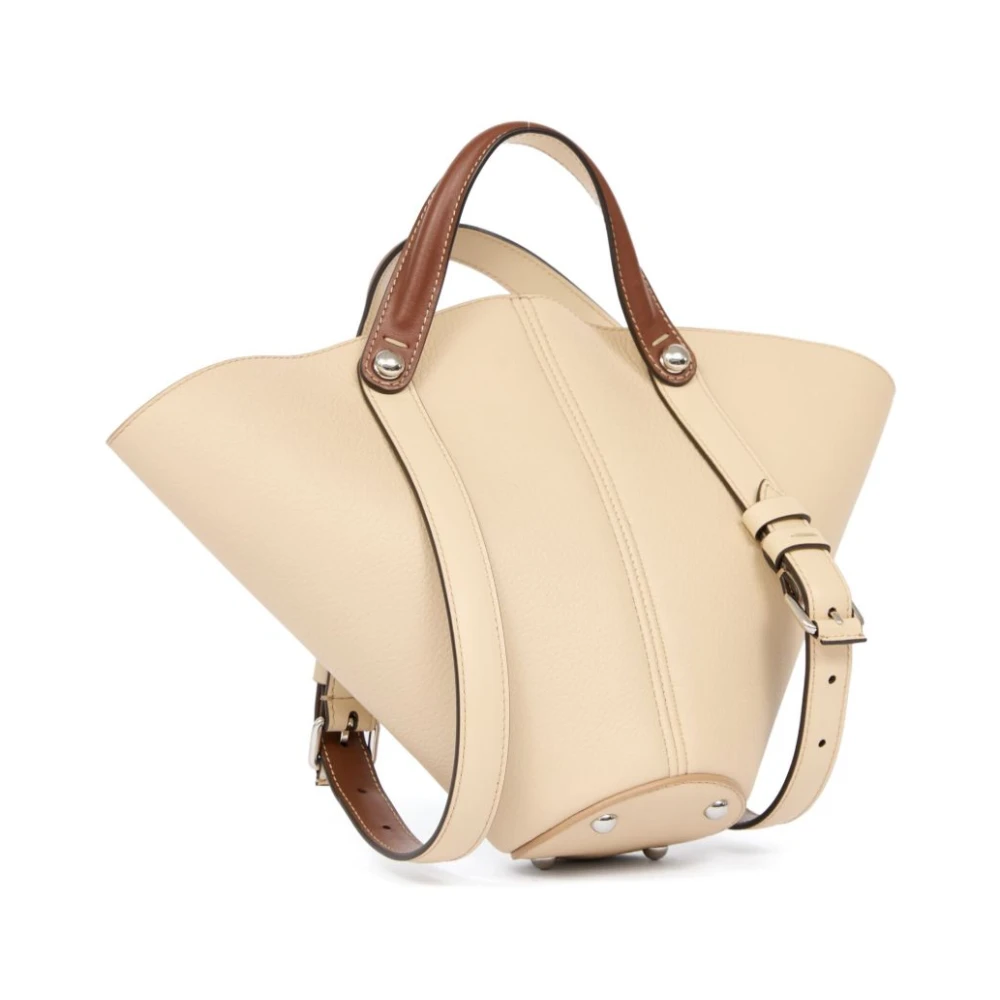 Maison Margiela Amandel Leren Tote Tas met Zilveren Hardware Beige Dames