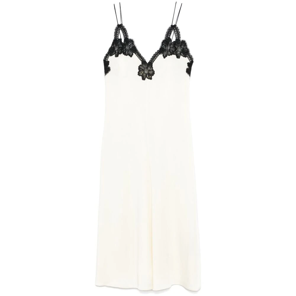 Jil Sander Beige Spaghetti Strap V-Hals Jurk White Dames
