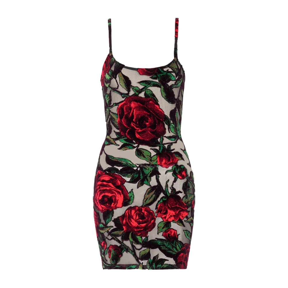 Balmain Doorzichtige mini-jurk met roosprint Zwart
