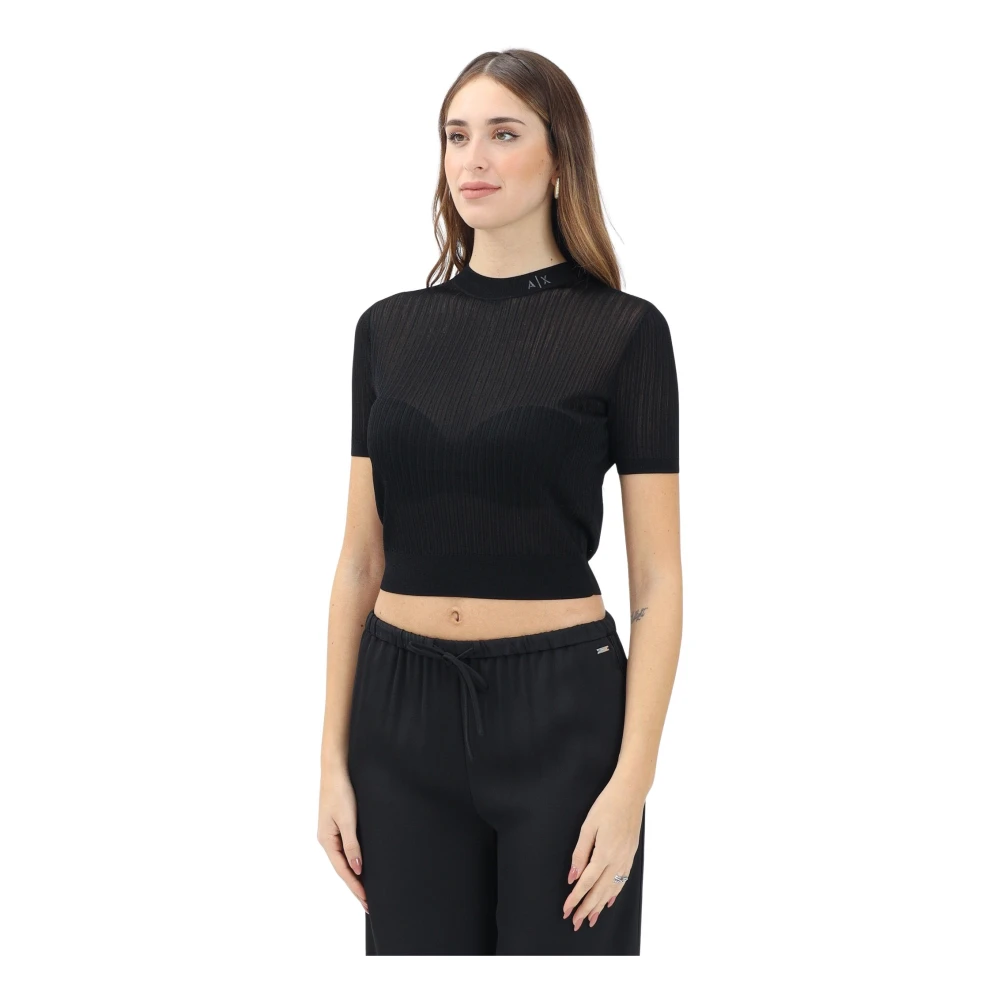 Armani Exchange Zwarte korte mouw trui voor vrouwen Black Dames