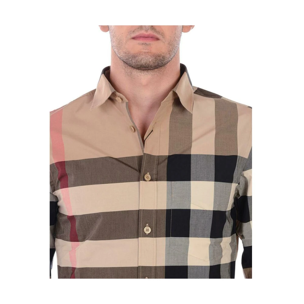 Burberry Check Stretch Poplin Overhemd Beige Heren