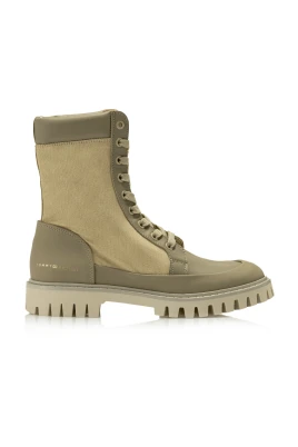 Beige Läder Höga Sneakers
