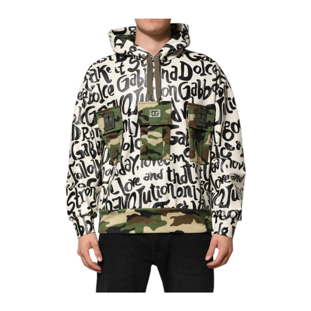 Dolce & Gabbana Men's Camouflage Hooded Sweatshirt With Dg Mania Print