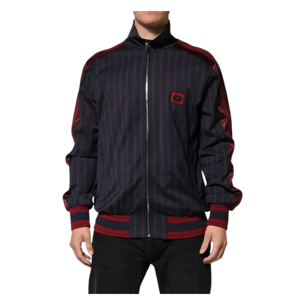 Dolce & Gabbana Blue Red Logo Plaque Zip Jacket - Male - Light Jackets - M - Jackets