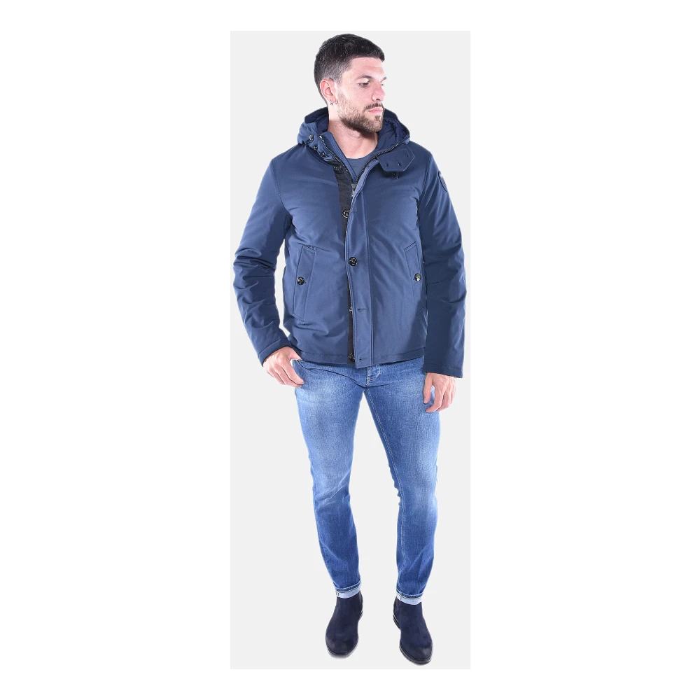 Blauer Neopreen gewatteerde jas met capuchon Blue Heren