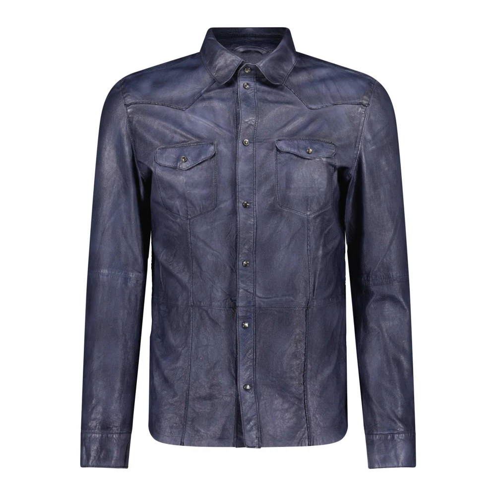 Gimo's Nappa leren jas met knoopsluiting Blue Heren