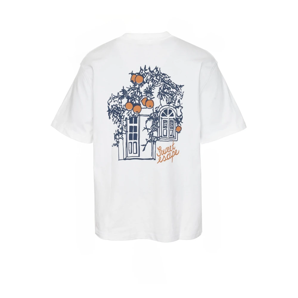 Samsøe Grafische Print T-Shirt met Geribbelde Halslijn White Heren