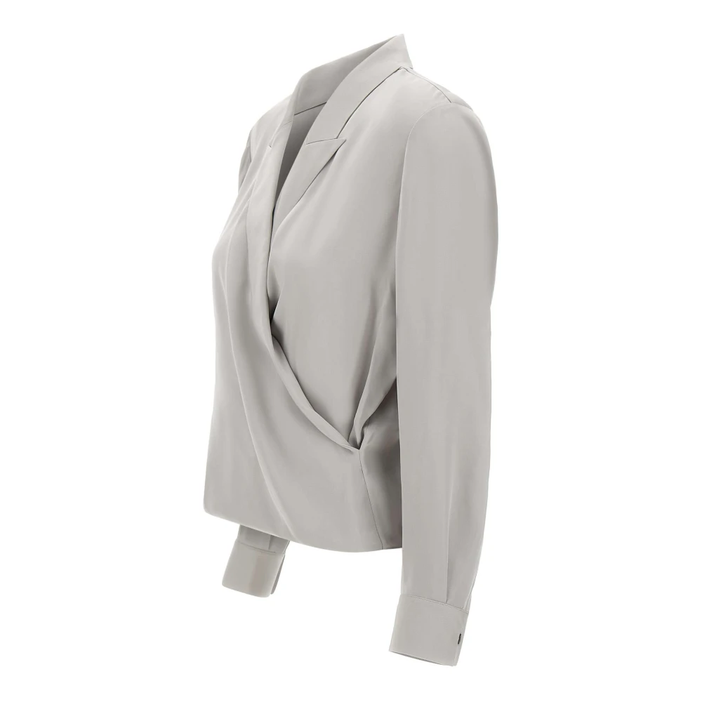 Theory Zijden Wrap Blouse Parel Grijs Gray Dames