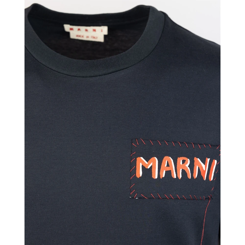 Marni Zwarte biologisch katoenen T-shirt met ronde hals Black Heren