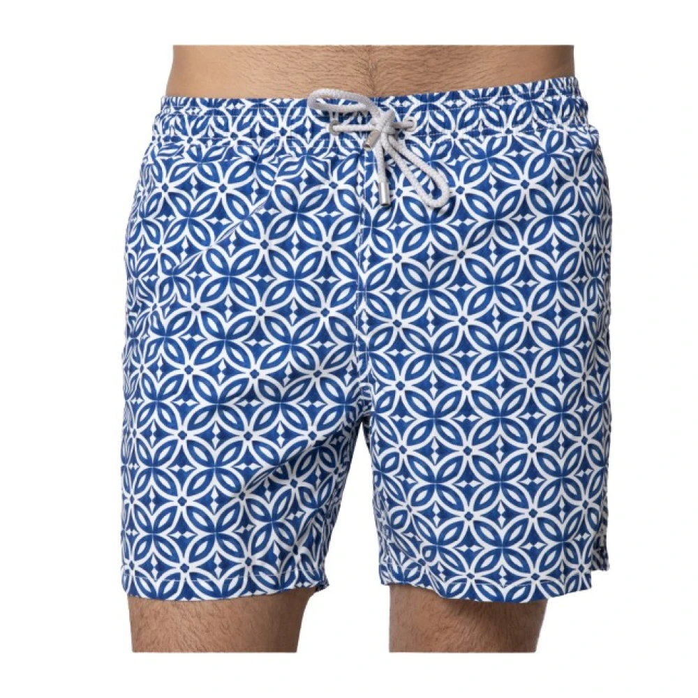 Mc2 Saint Barth Hombre Azul Traje De Baño Geométrico Marino Modelo Gustavia