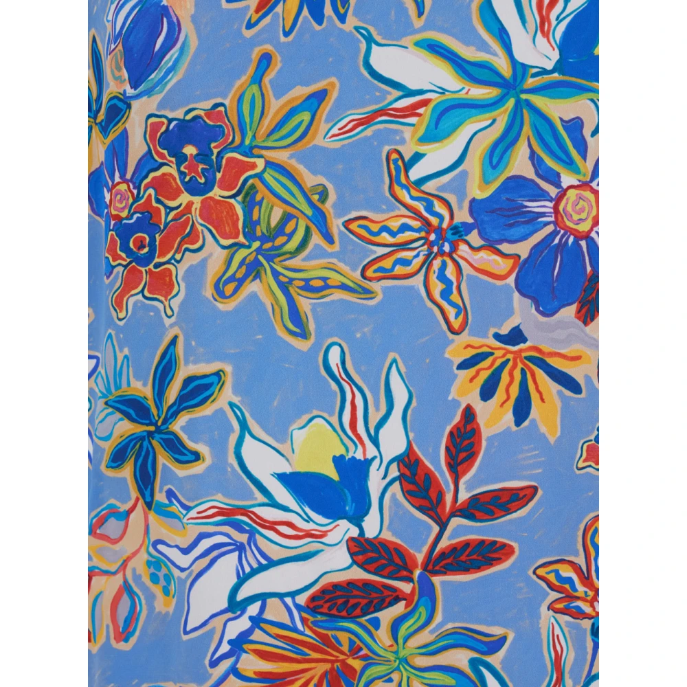 Momoni Bloemenprint Zijden Jurk Lichtblauw Multicolor Dames