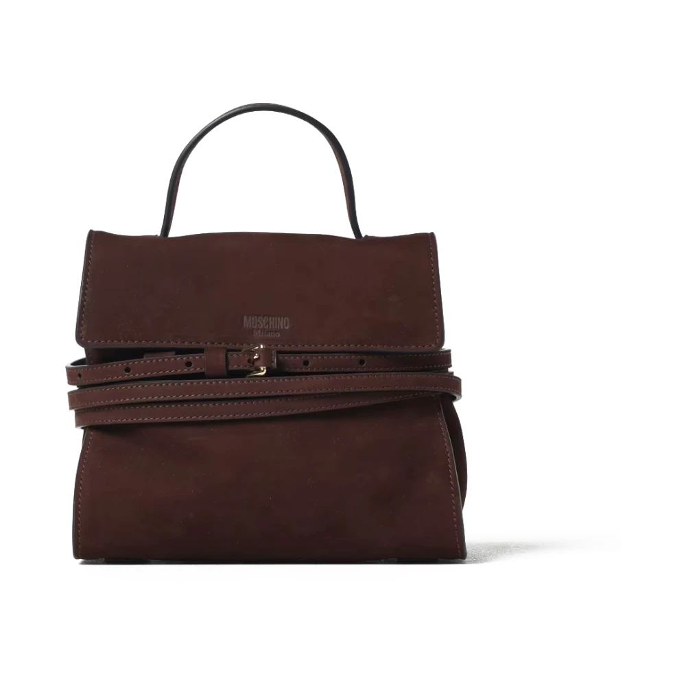 Moschino Bruine leren tas met afneembare band Brown Dames