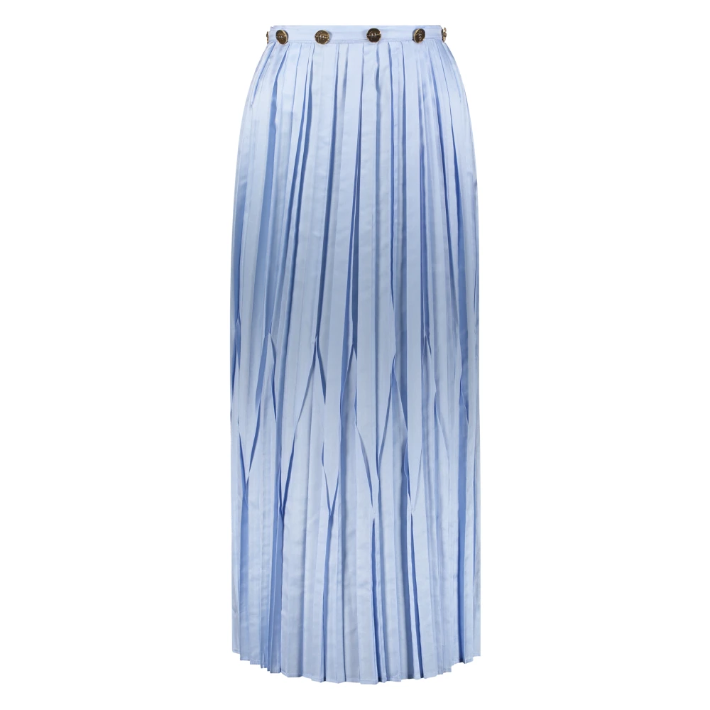 Salvatore Ferragamo Midi Geplooide Rok met Metalen Knopen Blue Dames