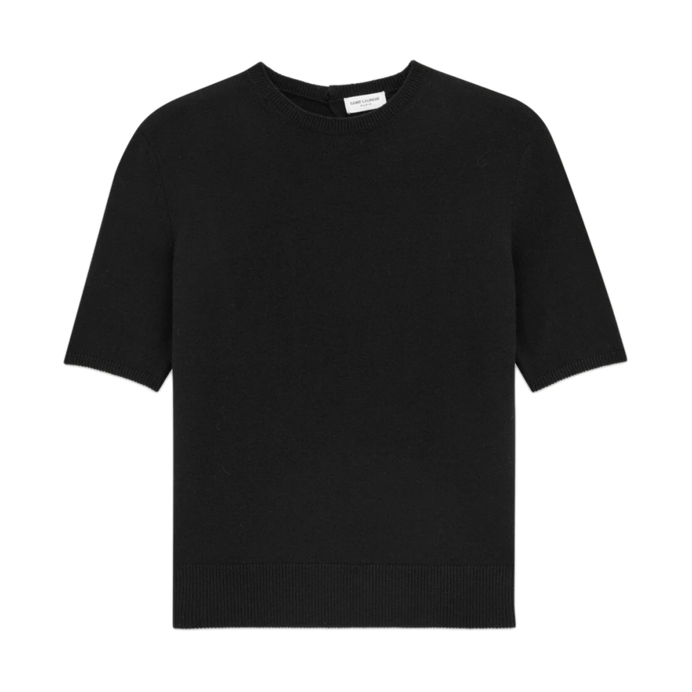 Saint Laurent Zwarte Wollen Trui met Ronde Hals Black Dames