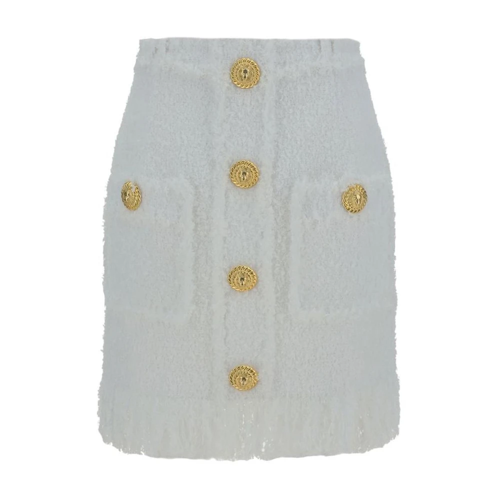 Balmain High-Waisted Tweed Rok met Franjeszoom White Dames