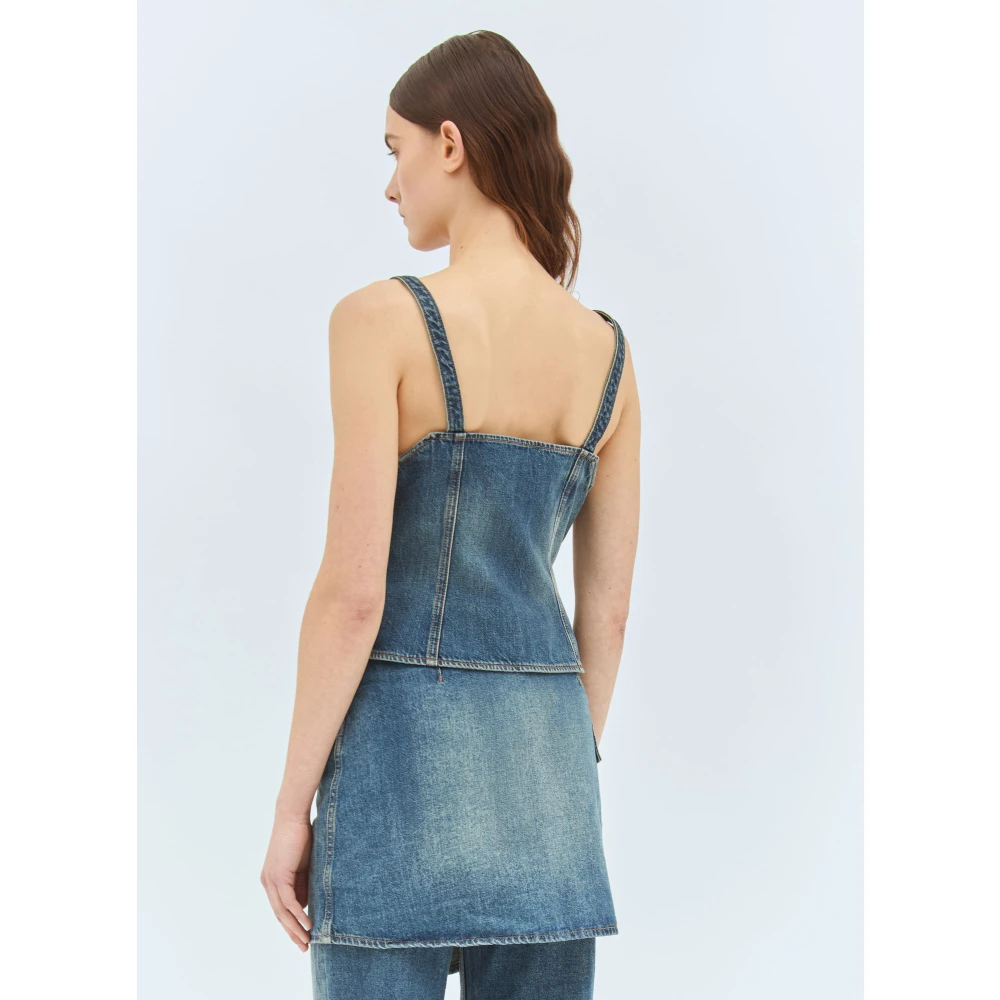 Ganni Vierkante Hals Denim Top Blue Dames