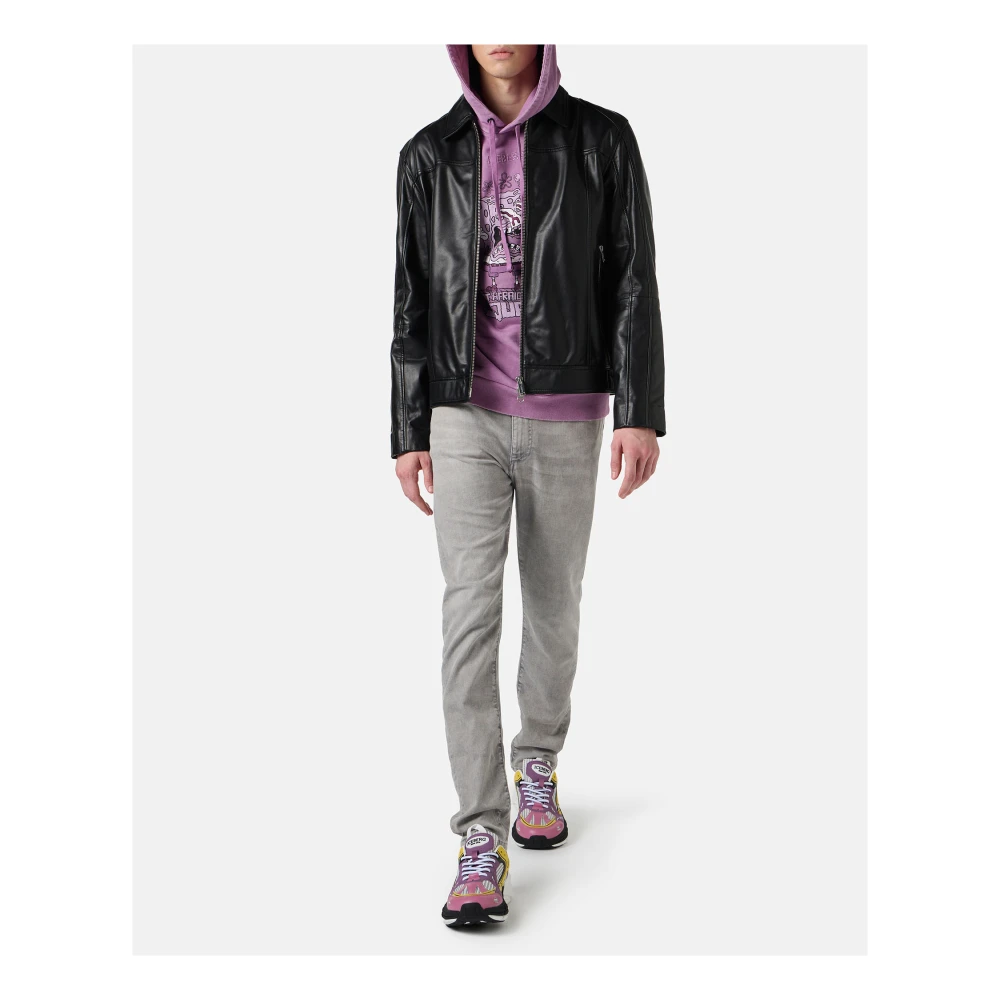Iceberg Zwarte nappa leren motorjack met logo Black Heren