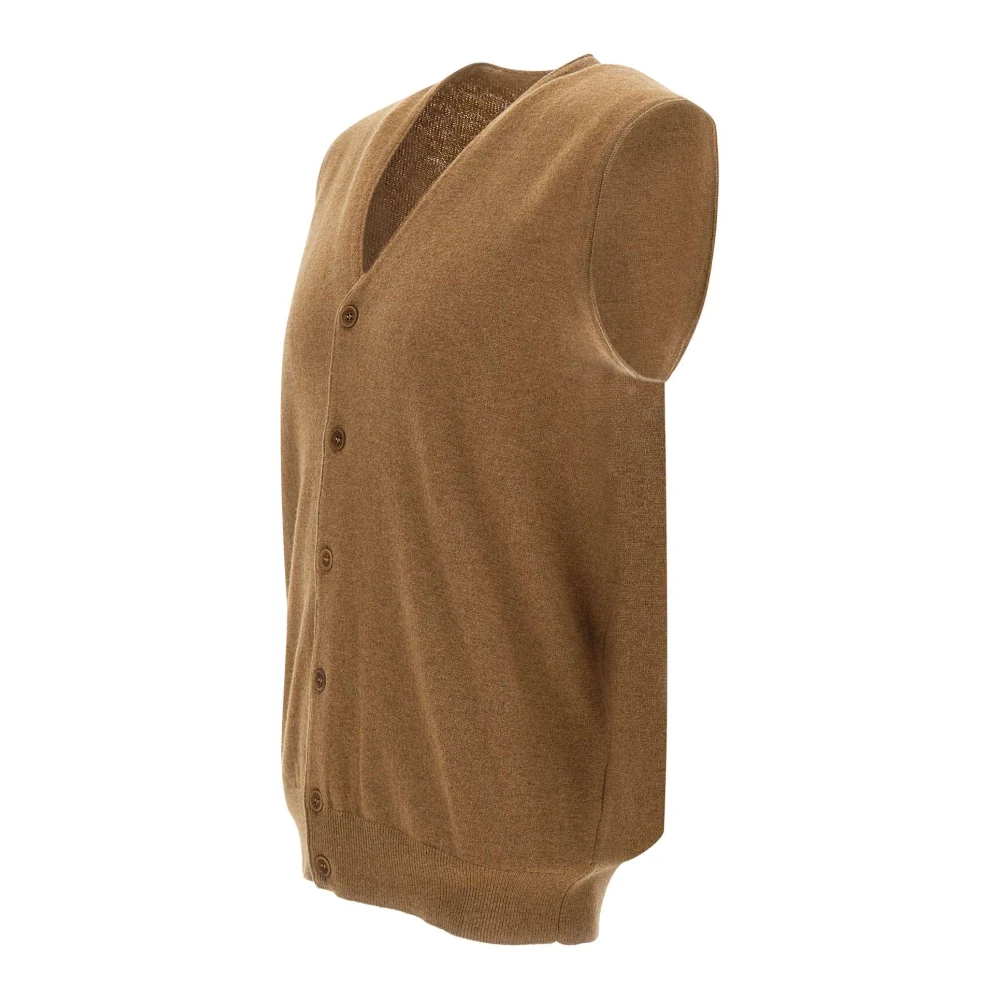 Kangra Bruine Wollen Vest V-Hals Mouwloos Brown Heren