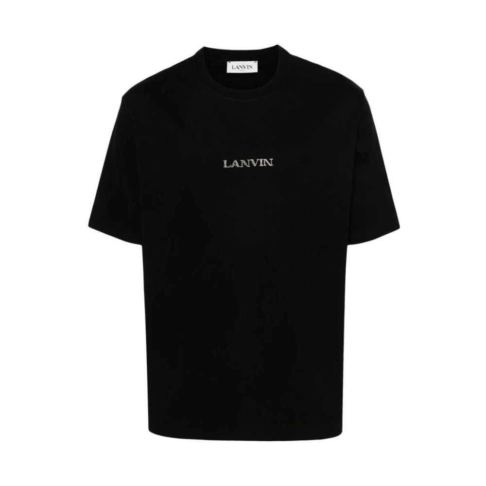 Lanvin Zwarte Katoenen T-shirt met Geborduurd Logo Black Heren