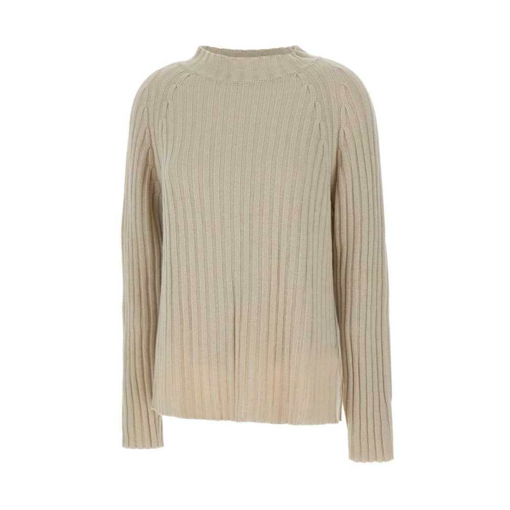 Kaos Beige Wol Kasjmier Trui met Open Rug Beige Dames