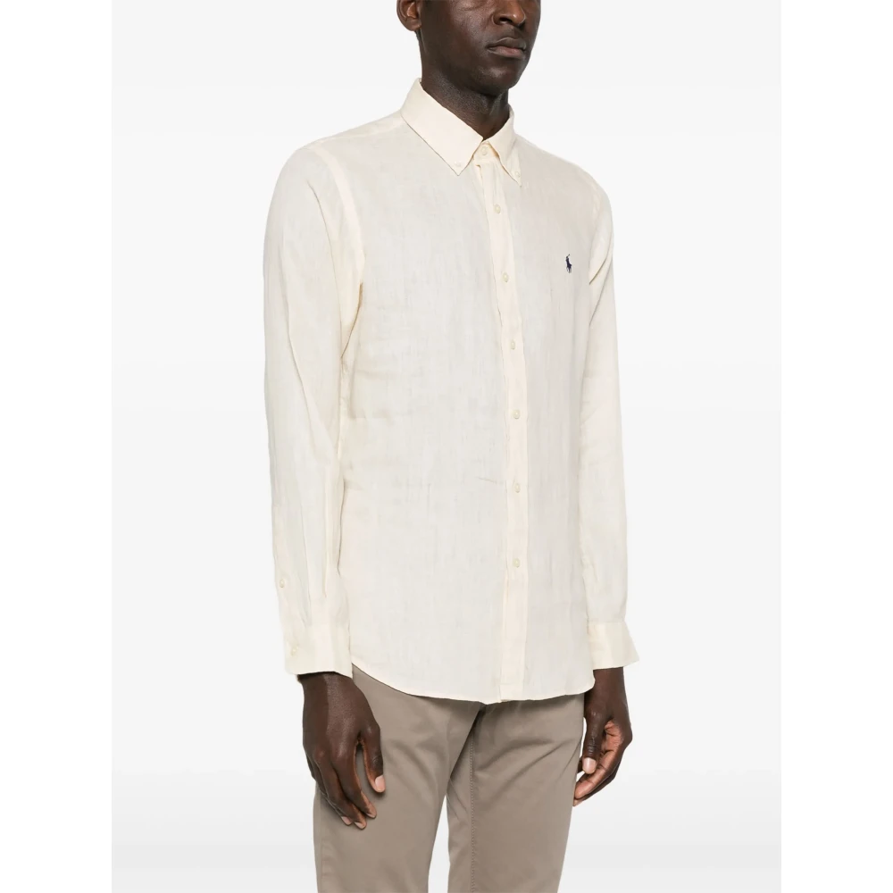 Polo Ralph Lauren Geborduurd Linnen Overhemd Beige Heren