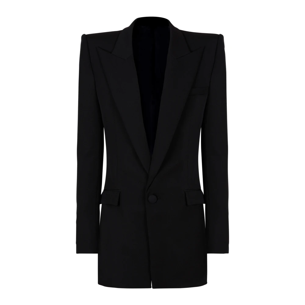 Balmain Grain de poudre jas met 1 knoop en schoudervullingen Black Heren