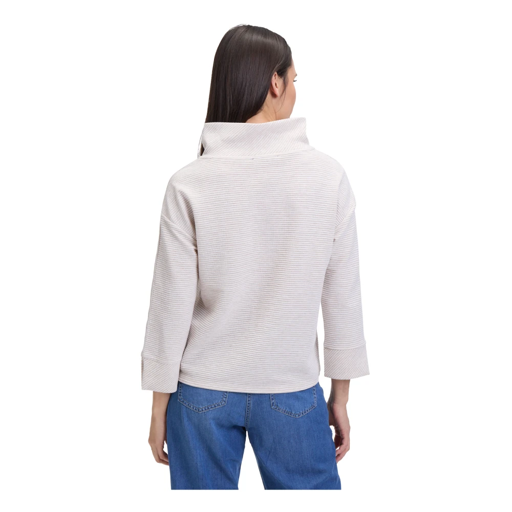 Betty Barclay Geribbeld Sweatshirt met Shawl Kraag Beige Dames