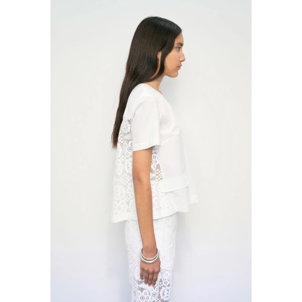 MeiMeiJ Kant Sangallo Ronde Hals Shirt White Dames