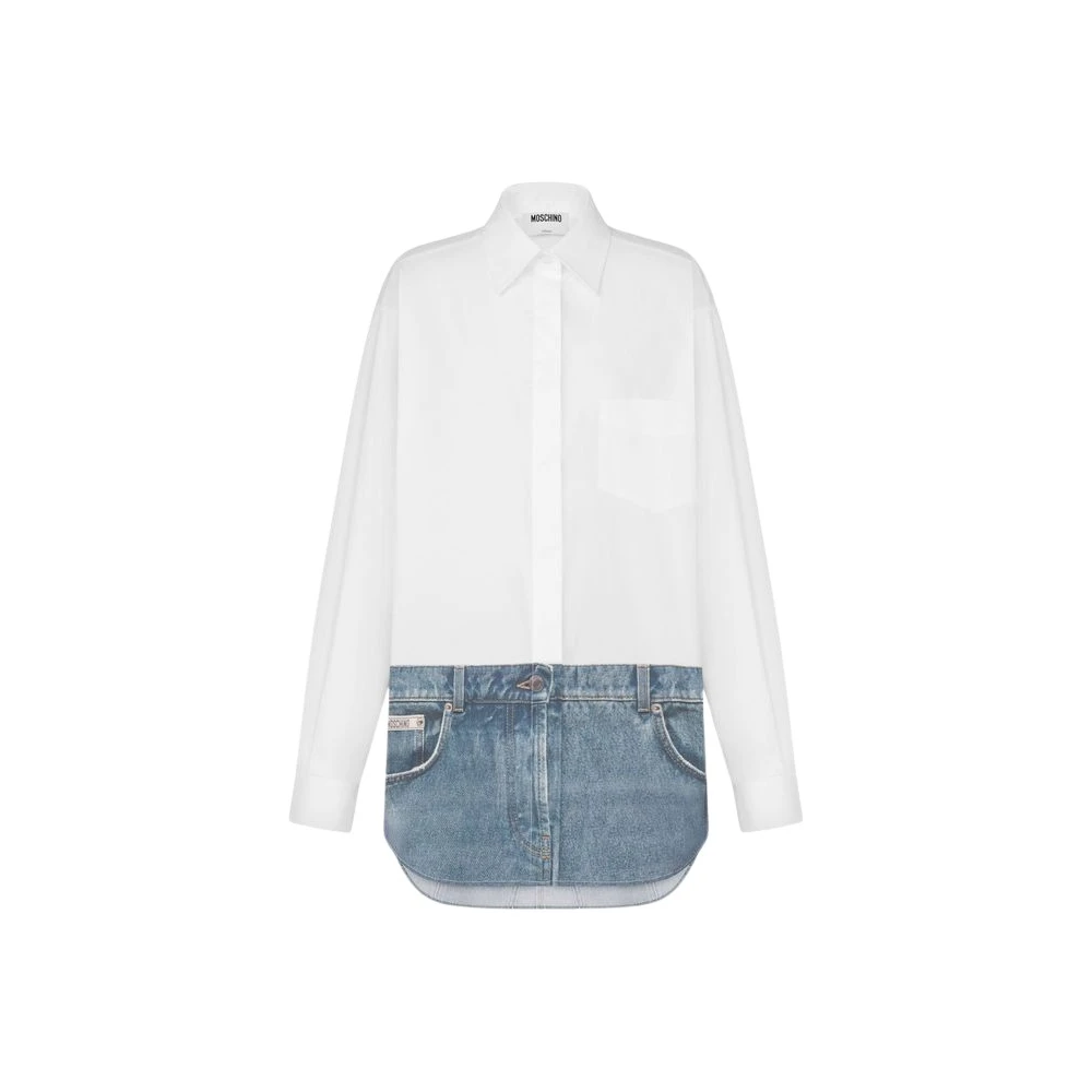 Moschino Women's White Printed Stretch Cotton Poplin Shirt
